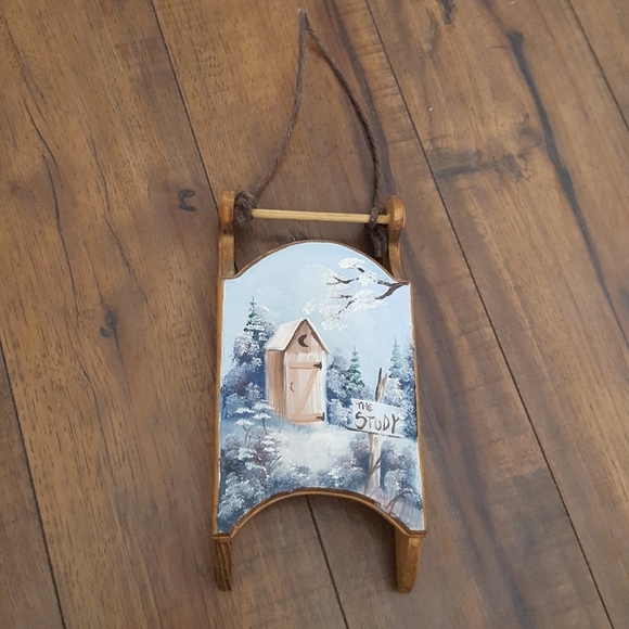 Vintage Wood Hand Painted Winter Scene Wall Plaque - Picture 1 of 4